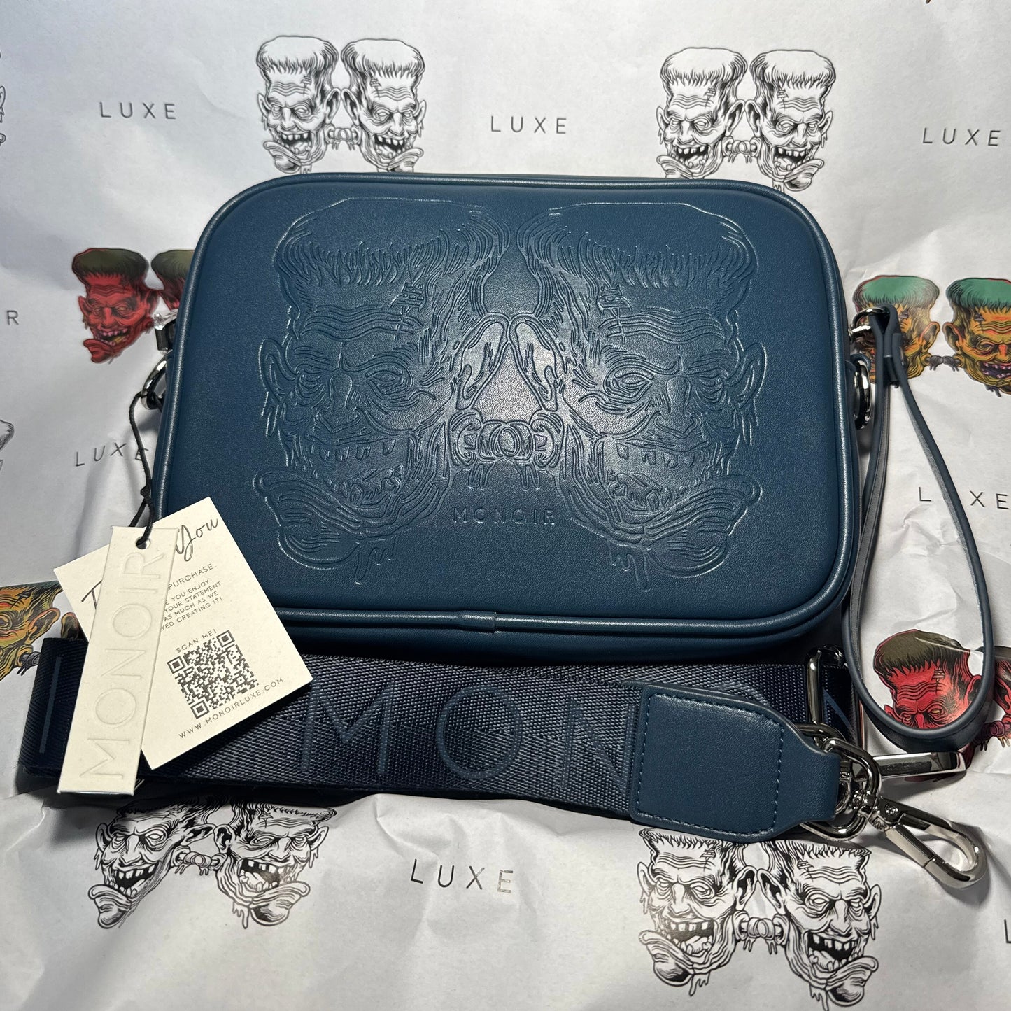 MONOIR Blue Embossed Frankenstein Bag
