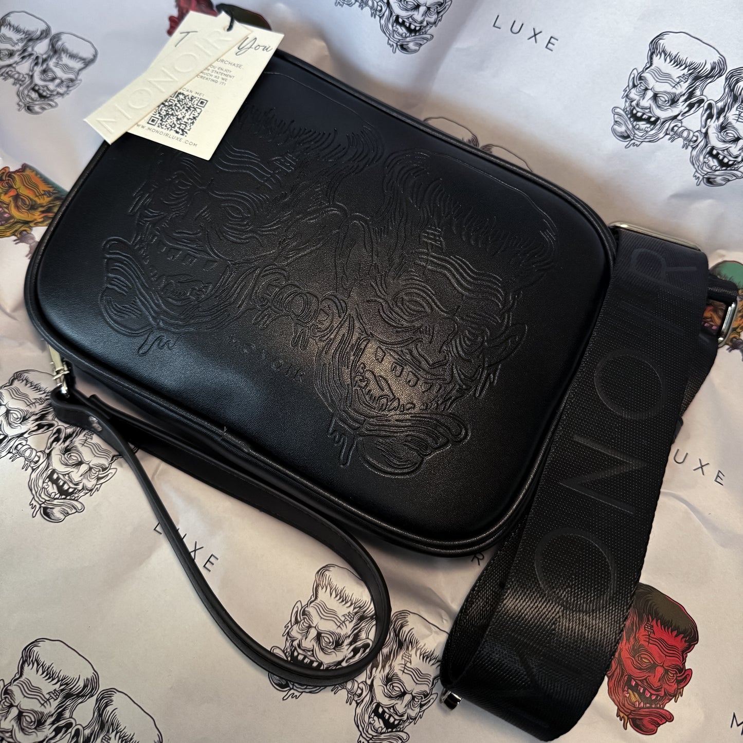MONOIR Black Embossed Frankenstein Bag